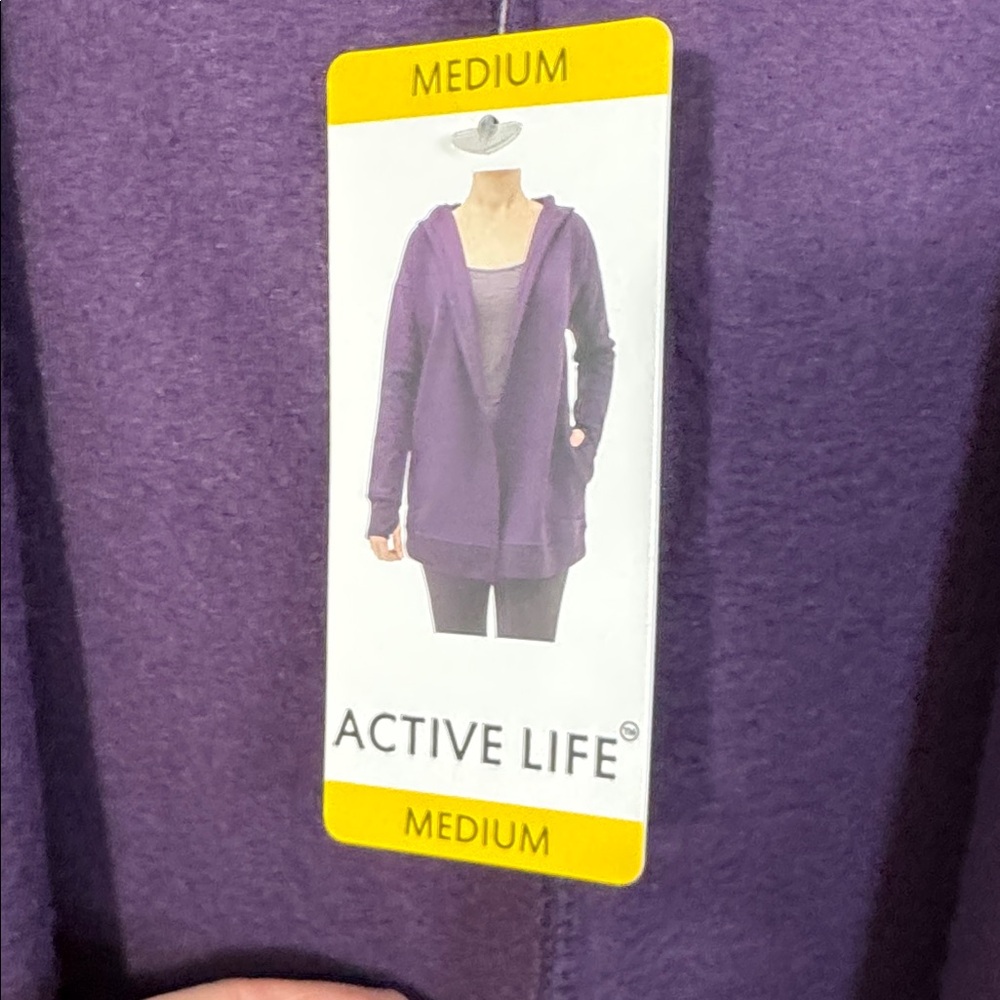Active Life Jacket Purple Hooded Open Front Fleece Lined in Size M NWT - Picture 9 of 12